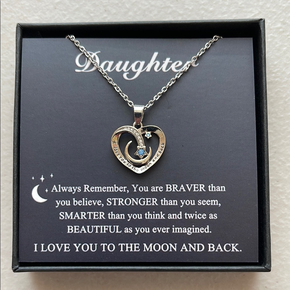 Silver Heart daughter Necklace with Blue Gemstone